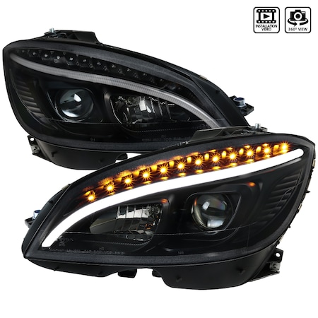 Spec-D Tuning 08-11 Mercedes Benz C-Class Pro Headlights-Black LHP-BW20408JM-TM
